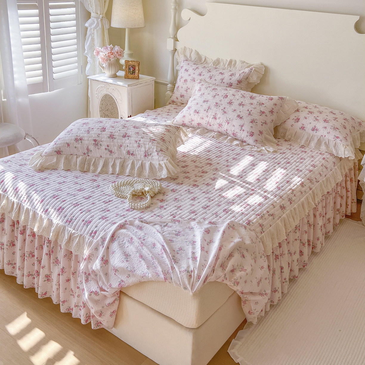 91家纺网 家纺一手货源 找家纺 恋尚 2025新款印花竹节纱床笠款床裙四件套（四件套控价220起） 花悦