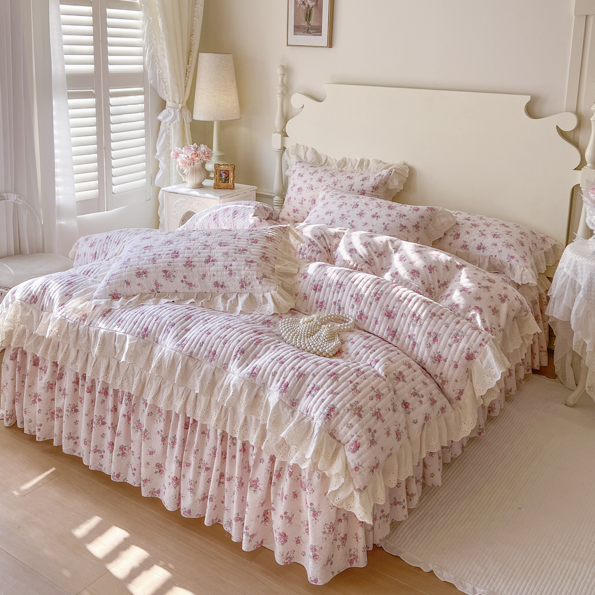 91家纺网 家纺一手货源 找家纺 恋尚 2025新款印花竹节纱床笠款床裙四件套（四件套控价220起） 花悦