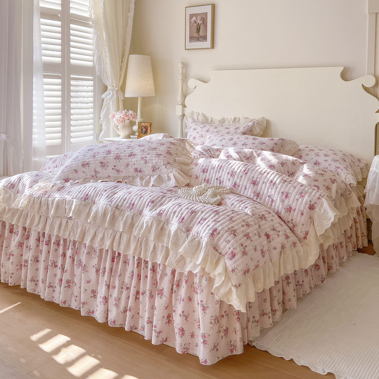 91家纺网 家纺一手货源 找家纺 恋尚 2025新款印花竹节纱床笠款床裙四件套（四件套控价220起） 花悦