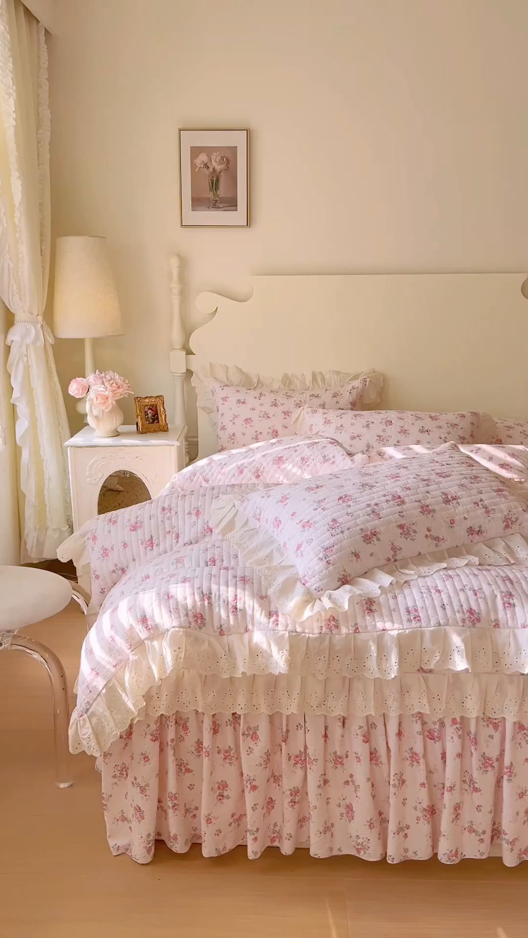 91家纺网 家纺一手货源 找家纺 恋尚 2025新款印花竹节纱床笠款床裙四件套（四件套控价220起） 花悦