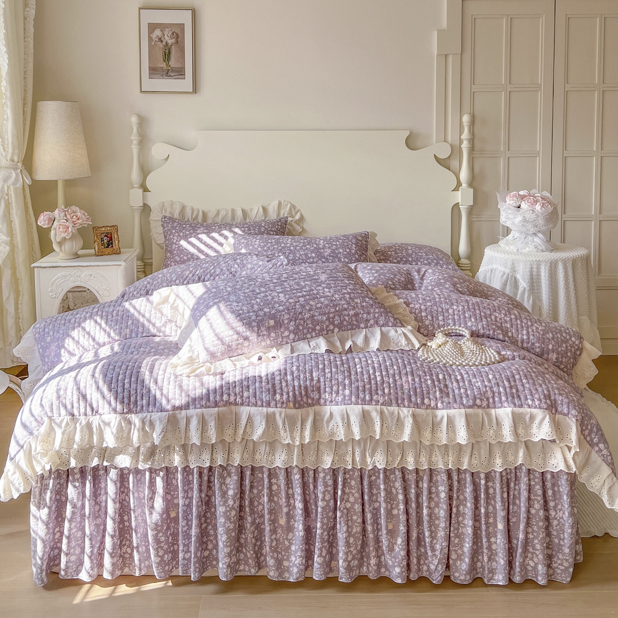 恋尚 2025新款印花竹节纱床笠款床裙四件套（四件套控价220起） 秋茉