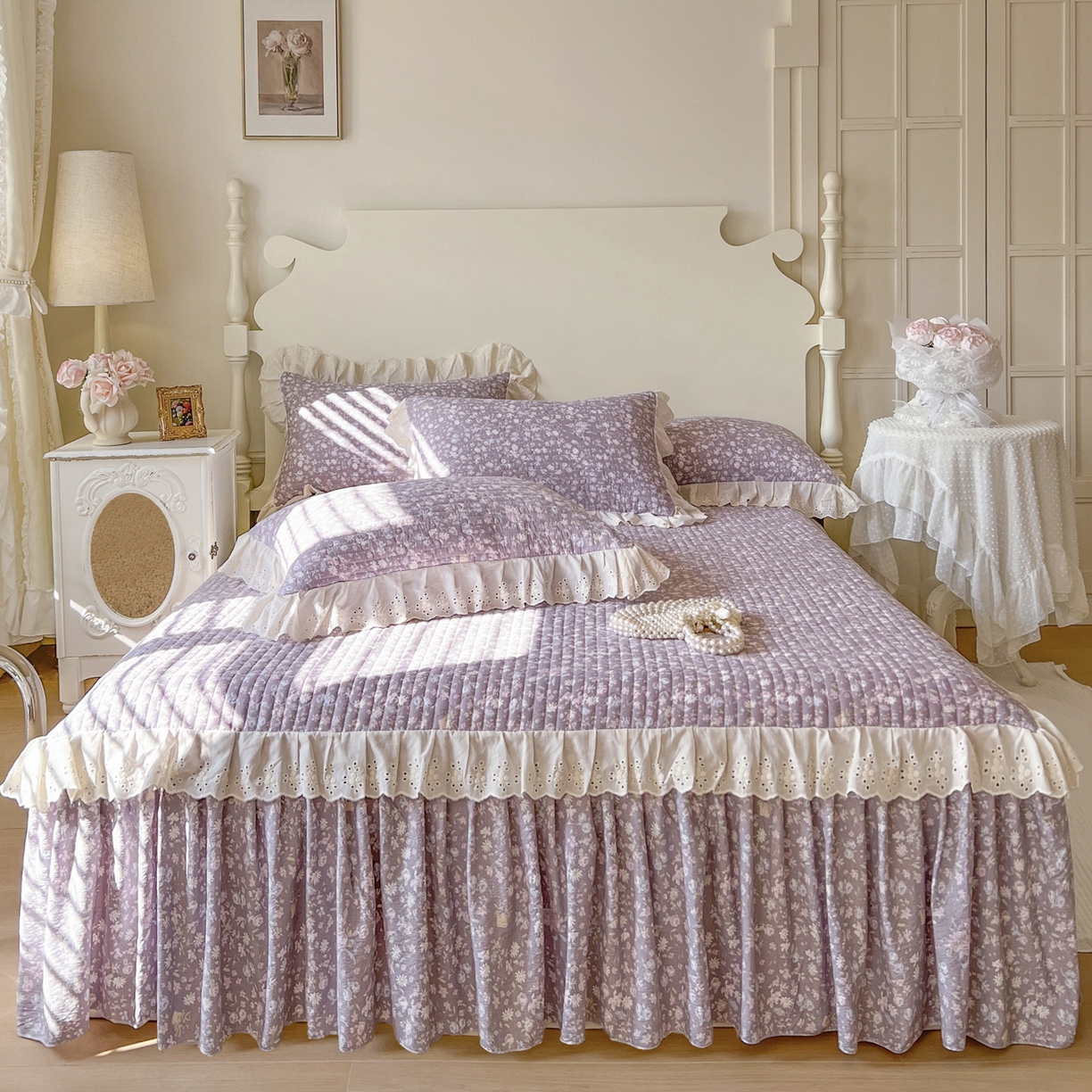 91家纺网 家纺一手货源 找家纺 恋尚 2025新款印花竹节纱床笠款床裙四件套（四件套控价220起） 秋茉