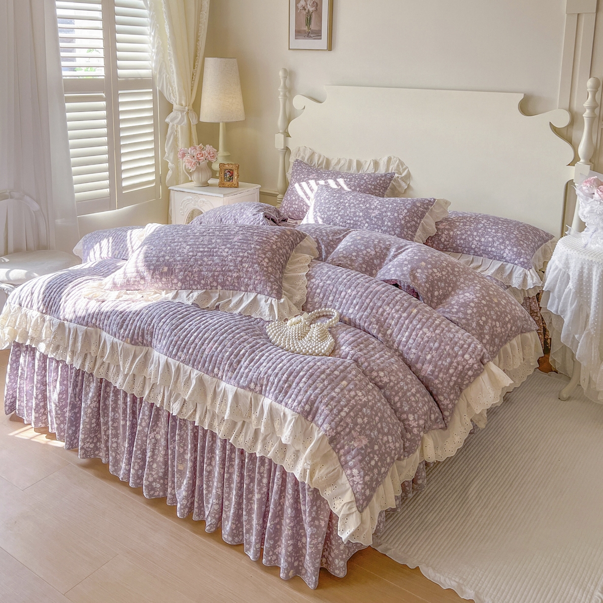 91家纺网 家纺一手货源 找家纺 恋尚 2025新款印花竹节纱床笠款床裙四件套（四件套控价220起） 秋茉