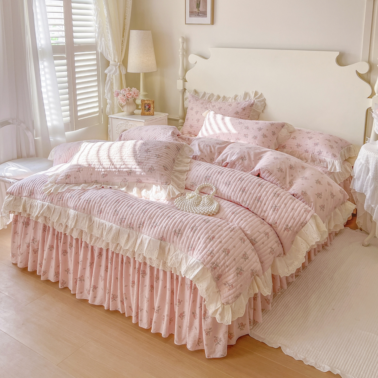 91家纺网 家纺一手货源 找家纺 恋尚 2025新款印花竹节纱床笠款床裙四件套（四件套控价220起） 甜梦