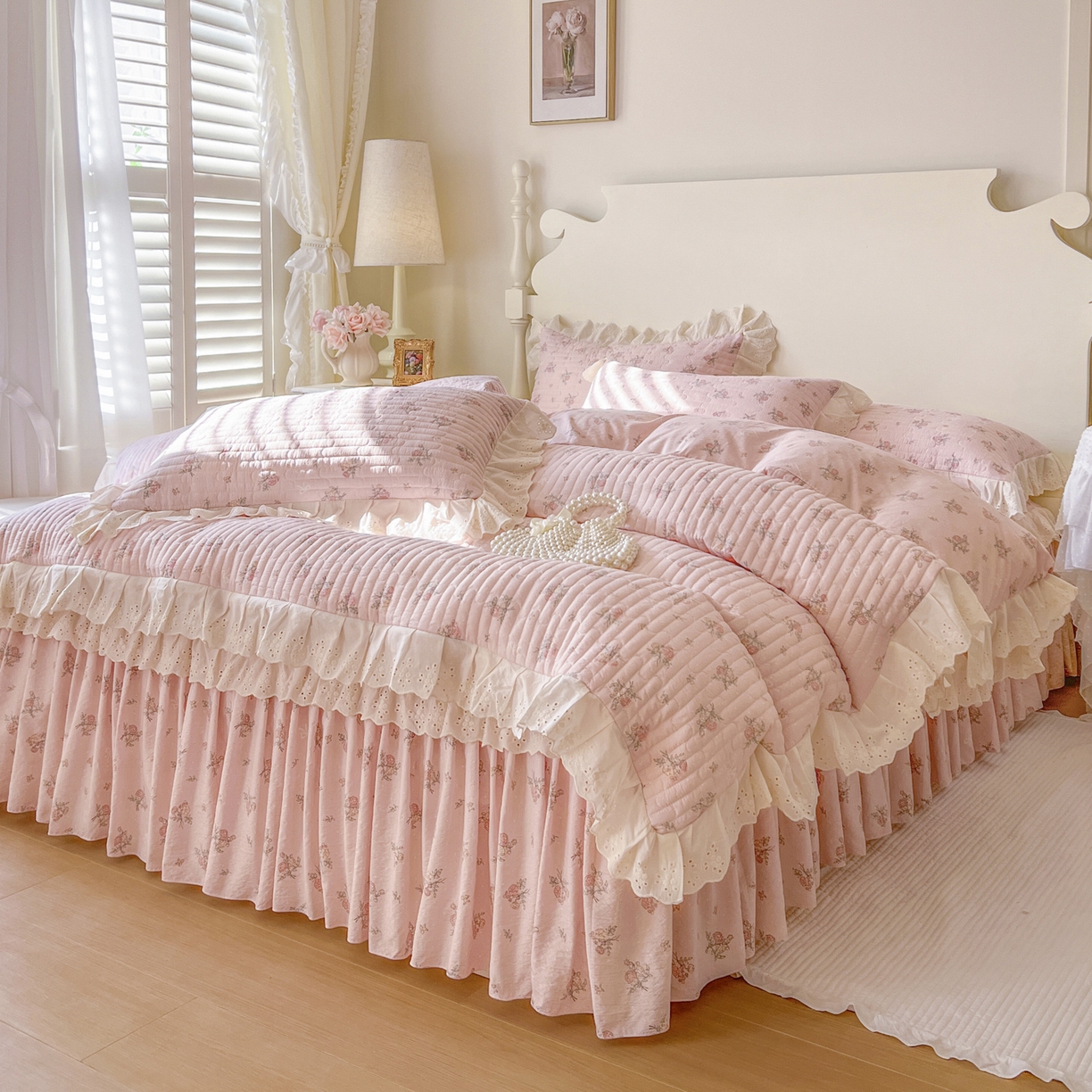 91家纺网 家纺一手货源 找家纺 恋尚 2025新款印花竹节纱床笠款床裙四件套（四件套控价220起） 甜梦