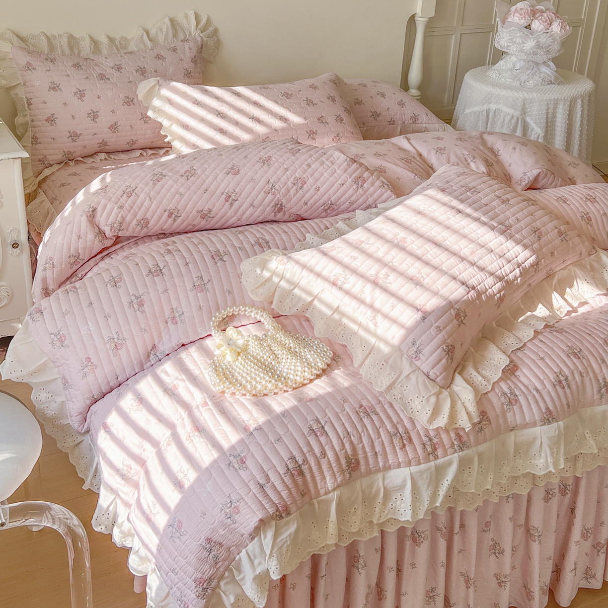 91家纺网 家纺一手货源 找家纺 恋尚 2025新款印花竹节纱床笠款床裙四件套（四件套控价220起） 甜梦