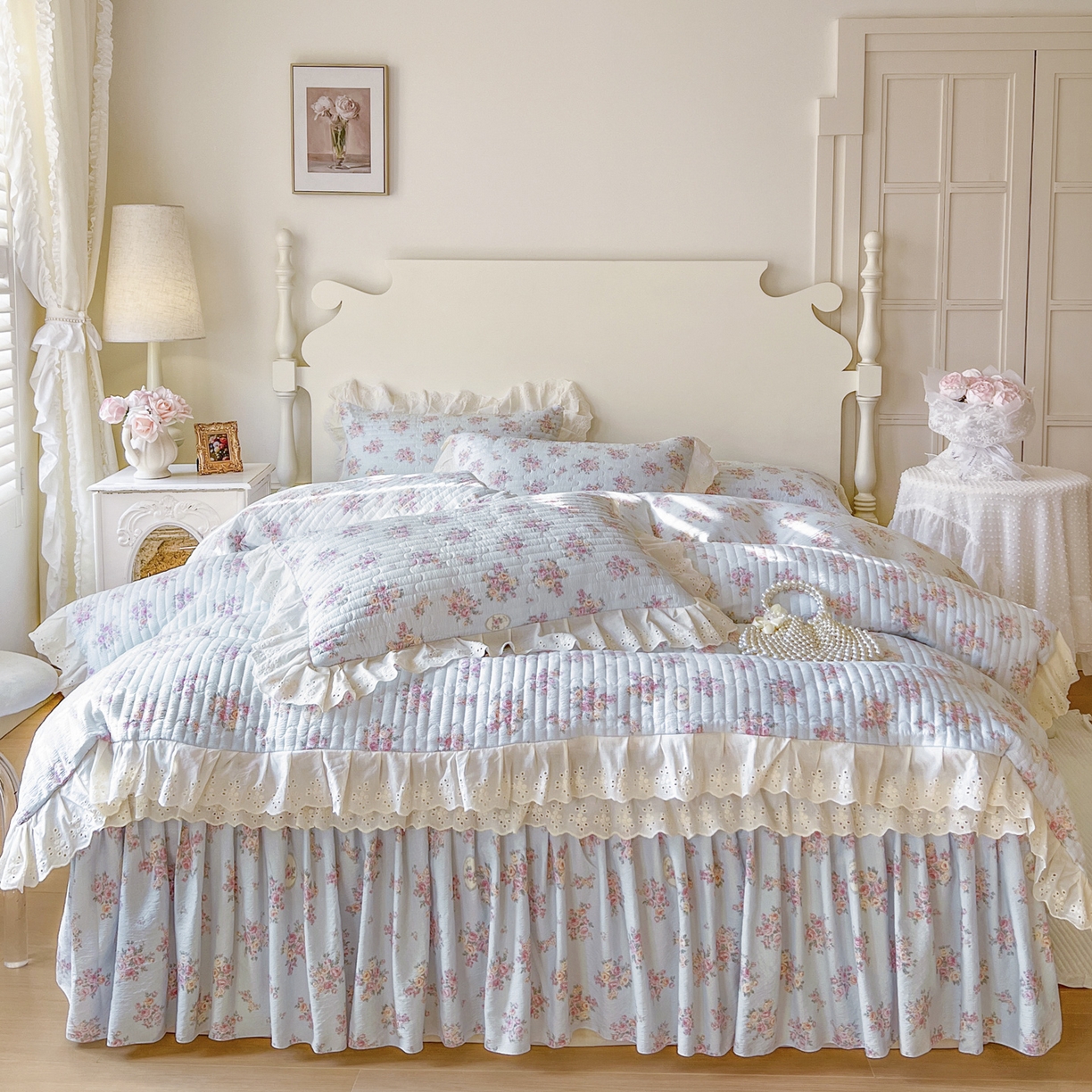 91家纺网 家纺一手货源 找家纺 （总）恋尚 2025新款印花竹节纱床笠款床裙（床裙控价110元起）