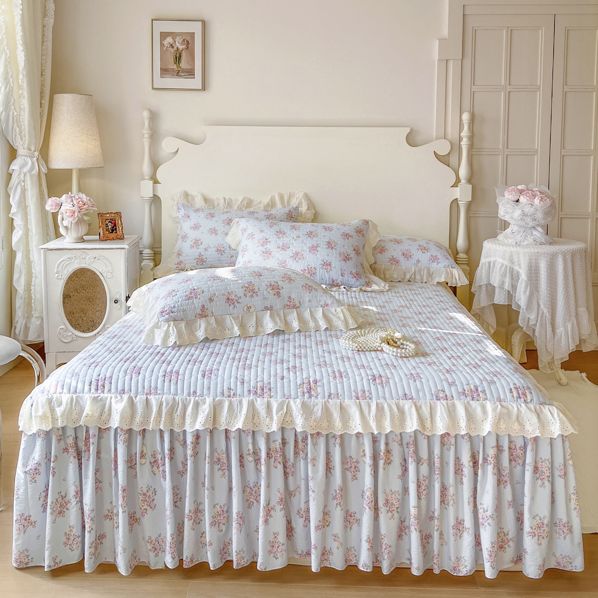 91家纺网 家纺一手货源 找家纺 恋尚 2025新款印花竹节纱床笠款床裙（床裙控价110元起） 春野