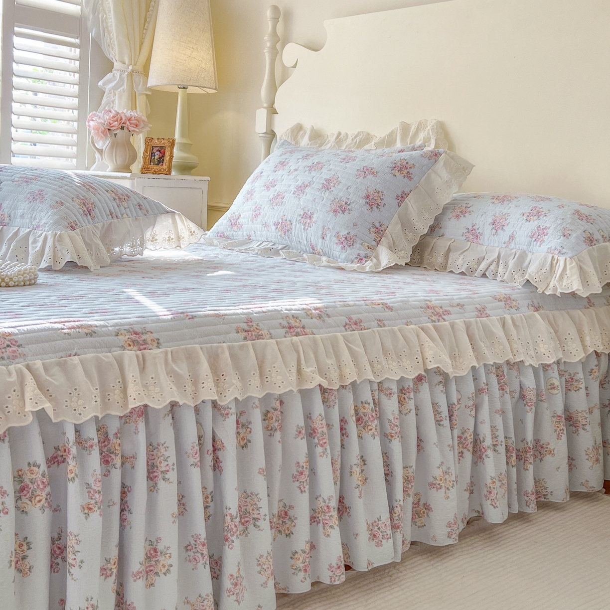 91家纺网 家纺一手货源 找家纺 恋尚 2025新款印花竹节纱床笠款床裙（床裙控价110元起） 春野