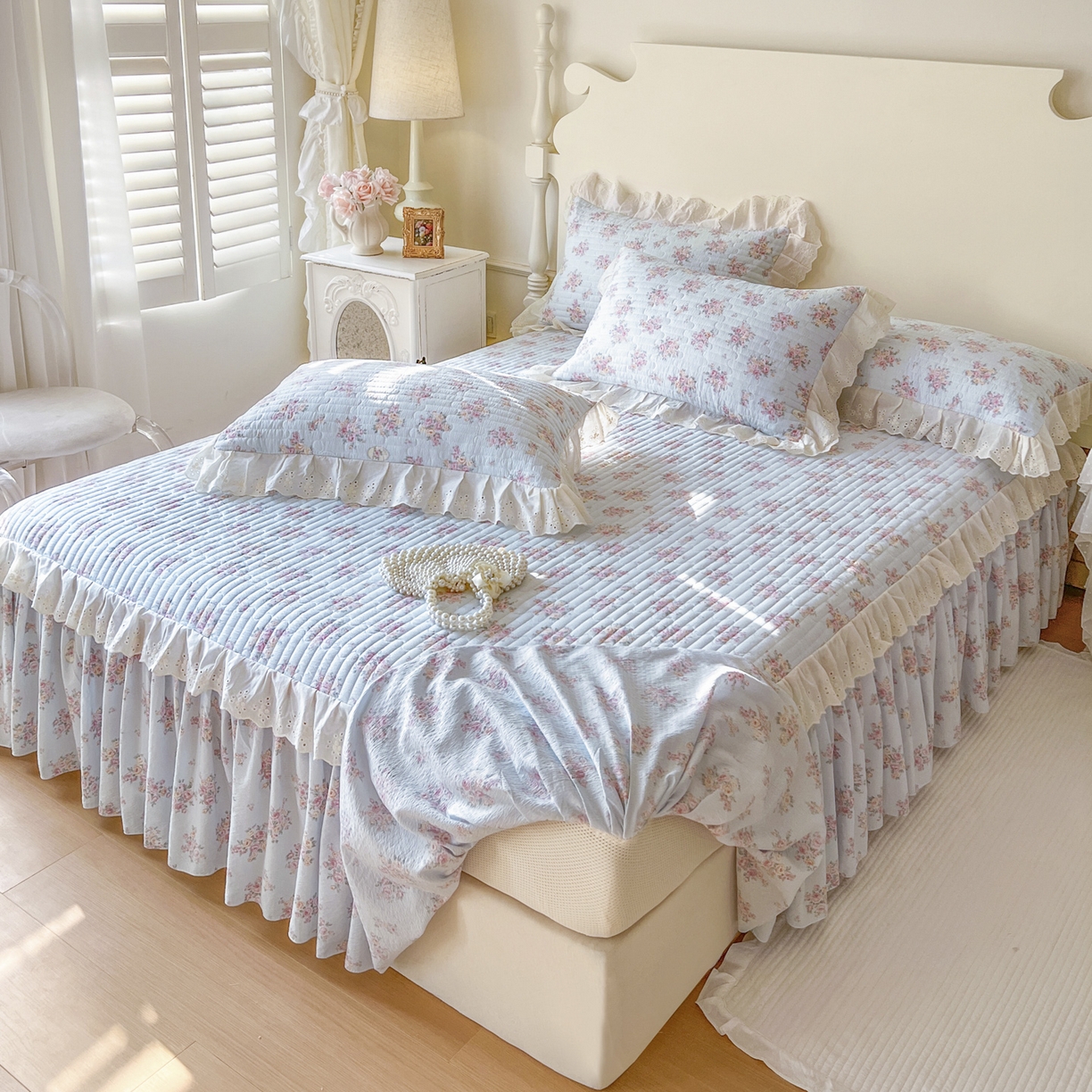 91家纺网 家纺一手货源 找家纺 恋尚 2025新款印花竹节纱床笠款床裙（床裙控价110元起） 春野