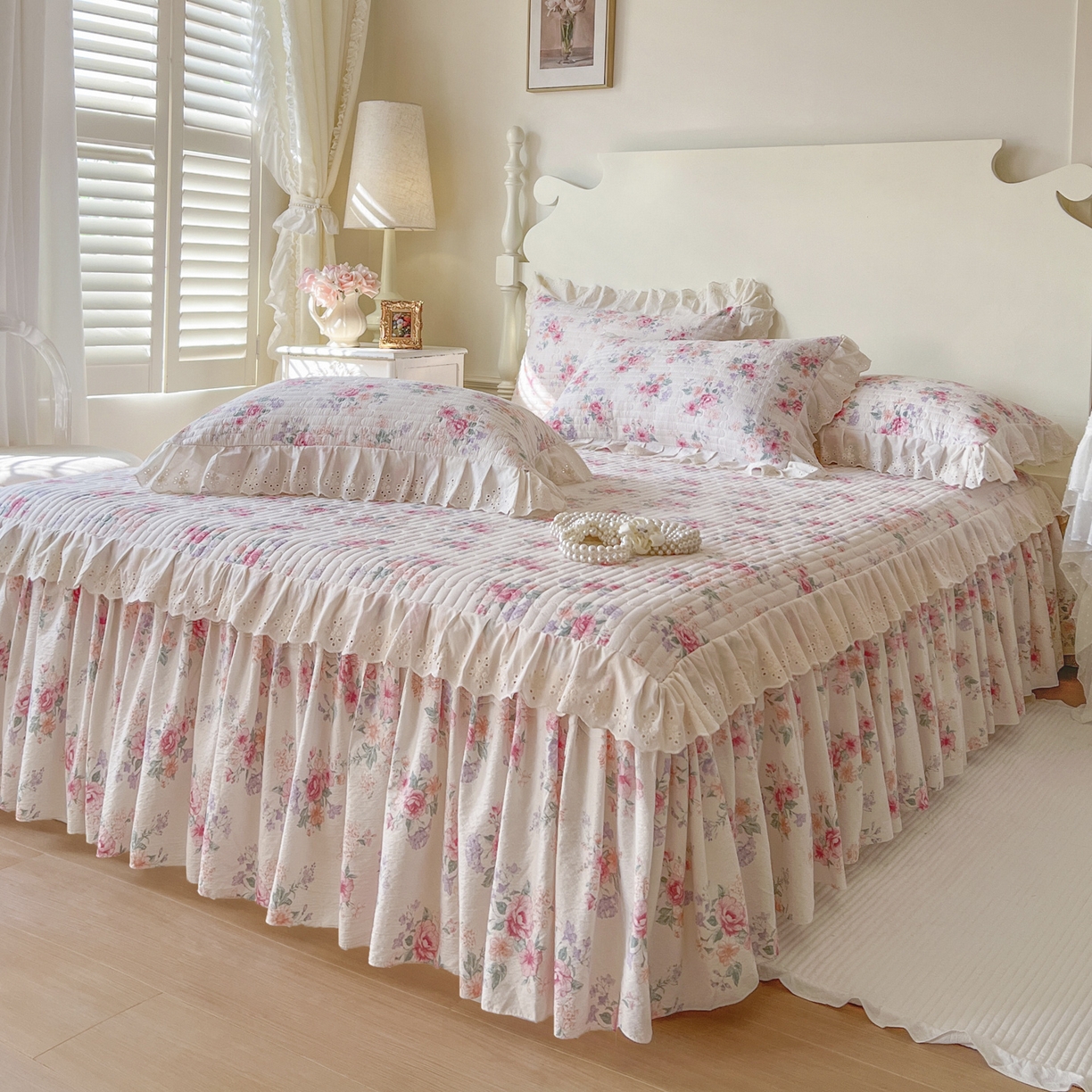 91家纺网 家纺一手货源 找家纺 恋尚 2025新款印花竹节纱床笠款床裙（床裙控价110元起） 花浅