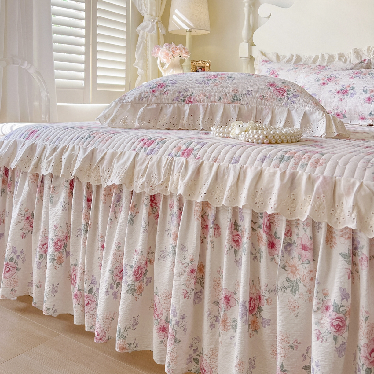 91家纺网 家纺一手货源 找家纺 恋尚 2025新款印花竹节纱床笠款床裙（床裙控价110元起） 花浅