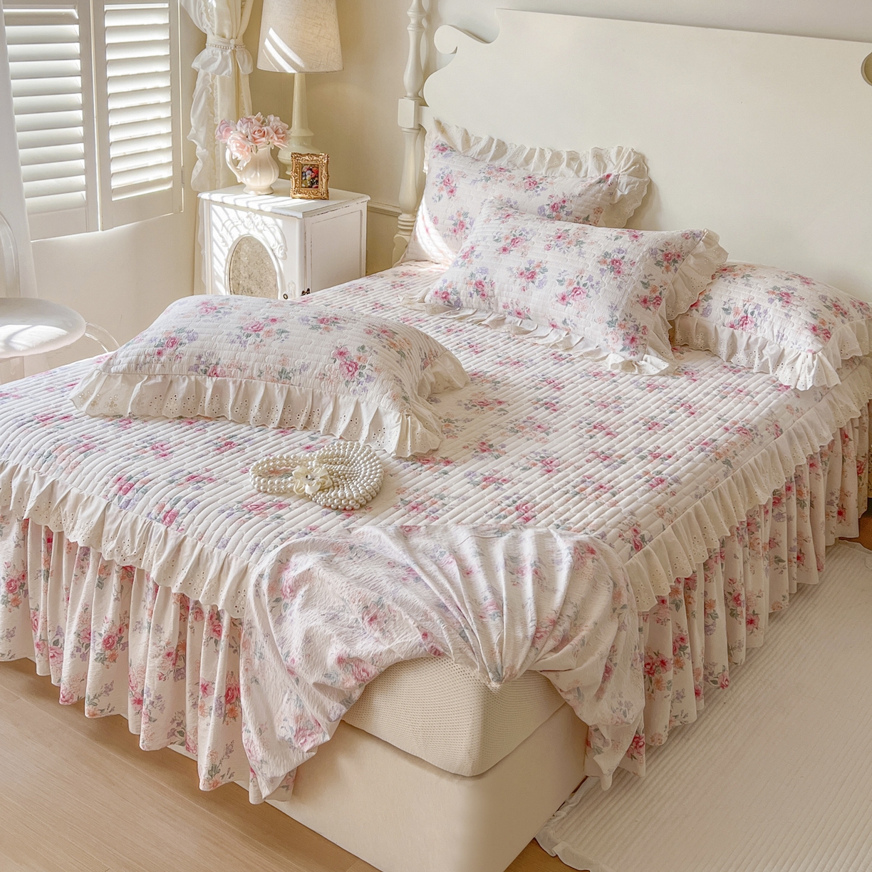 91家纺网 家纺一手货源 找家纺 恋尚 2025新款印花竹节纱床笠款床裙（床裙控价110元起） 花浅