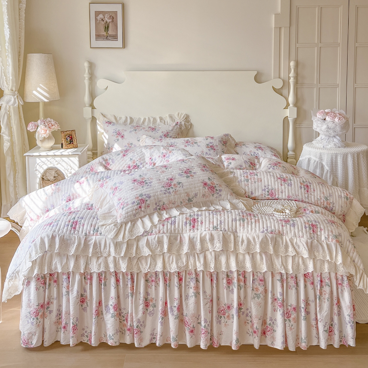 91家纺网 家纺一手货源 找家纺 恋尚 2025新款印花竹节纱床笠款床裙（床裙控价110元起） 花浅