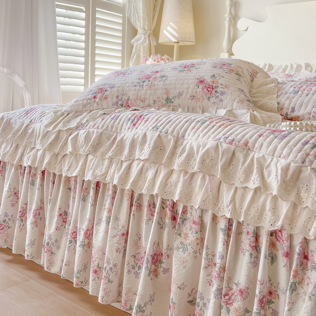 91家纺网 家纺一手货源 找家纺 恋尚 2025新款印花竹节纱床笠款床裙（床裙控价110元起） 花浅