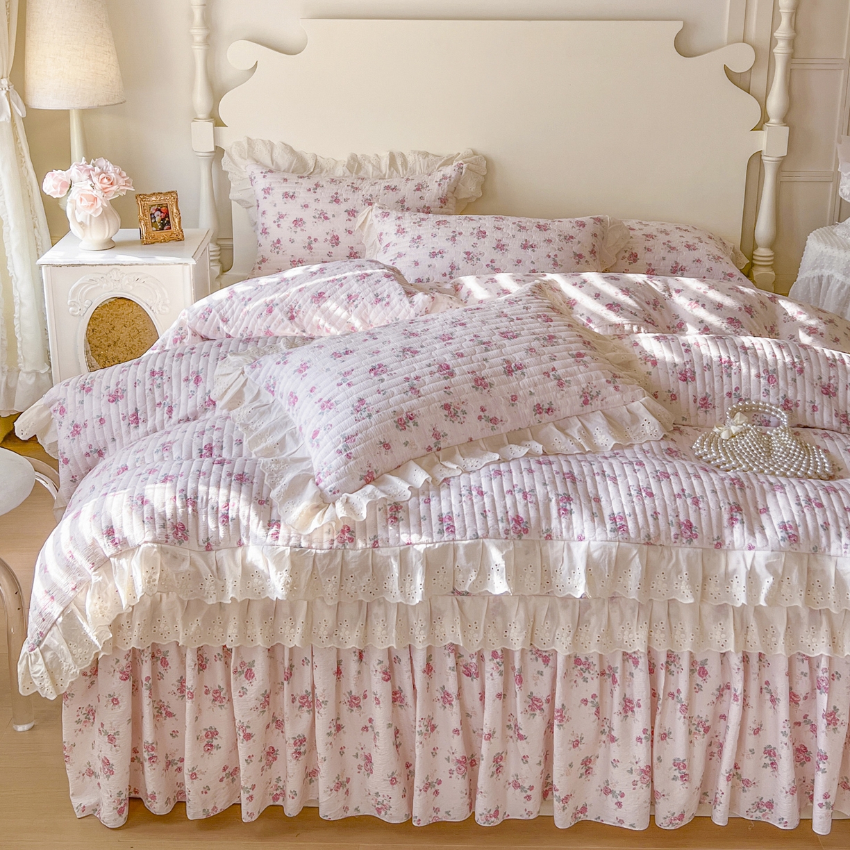 91家纺网 家纺一手货源 找家纺 恋尚 2025新款印花竹节纱床笠款床裙（床裙控价110元起） 花悦