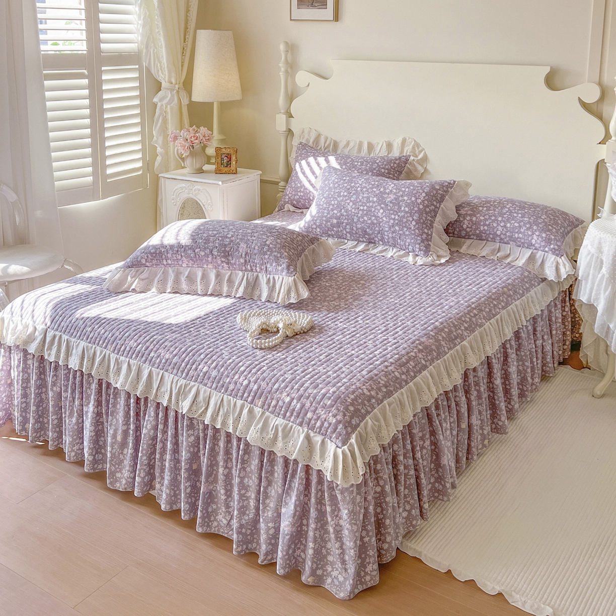 91家纺网 家纺一手货源 找家纺 恋尚 2025新款印花竹节纱床笠款床裙（床裙控价110元起） 秋茉