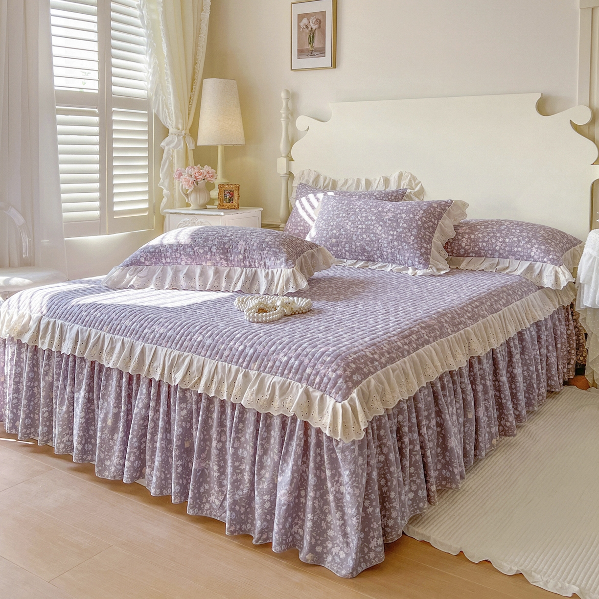 91家纺网 家纺一手货源 找家纺 恋尚 2025新款印花竹节纱床笠款床裙（床裙控价110元起） 秋茉