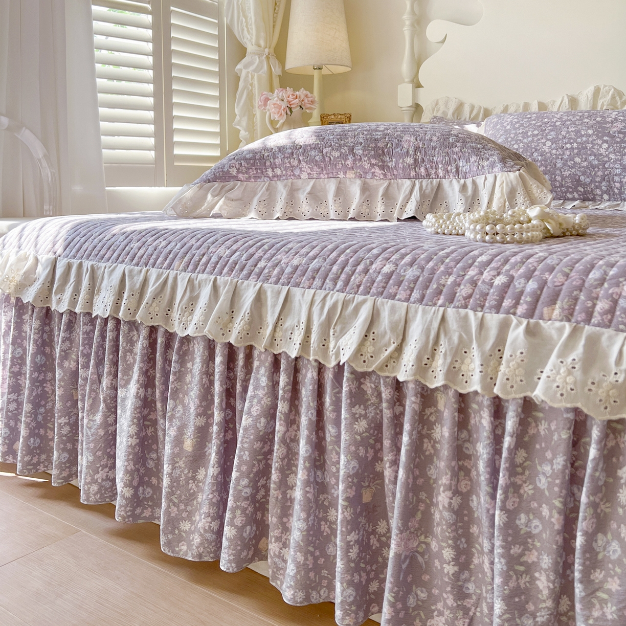 91家纺网 家纺一手货源 找家纺 恋尚 2025新款印花竹节纱床笠款床裙（床裙控价110元起） 秋茉