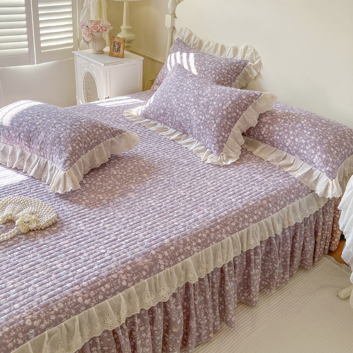 91家纺网 家纺一手货源 找家纺 恋尚 2025新款印花竹节纱床笠款床裙（床裙控价110元起） 秋茉