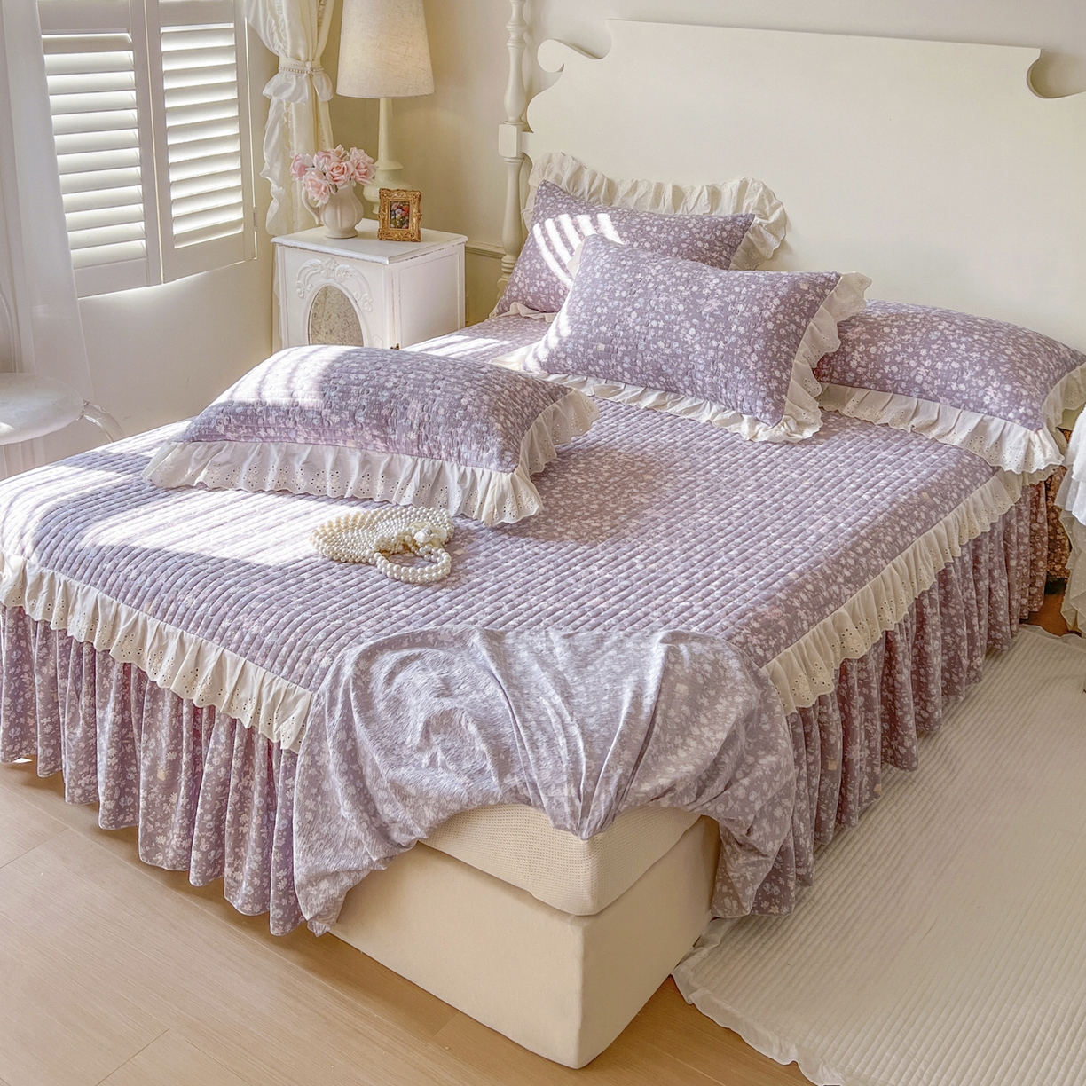 91家纺网 家纺一手货源 找家纺 恋尚 2025新款印花竹节纱床笠款床裙（床裙控价110元起） 秋茉