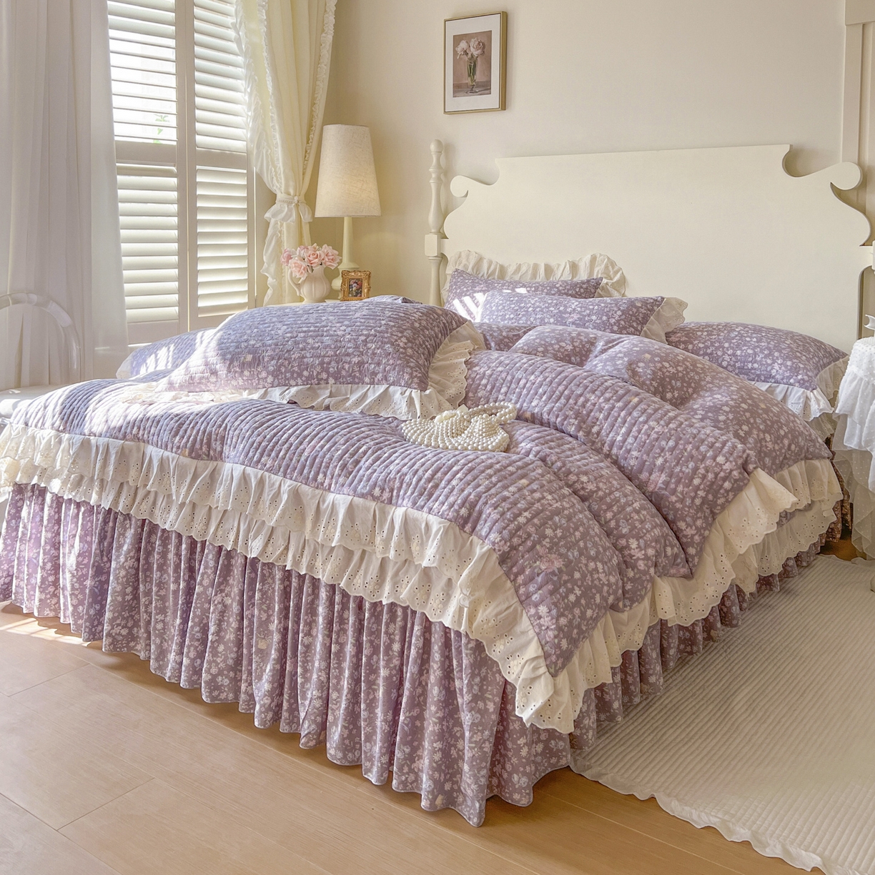 91家纺网 家纺一手货源 找家纺 恋尚 2025新款印花竹节纱床笠款床裙（床裙控价110元起） 秋茉