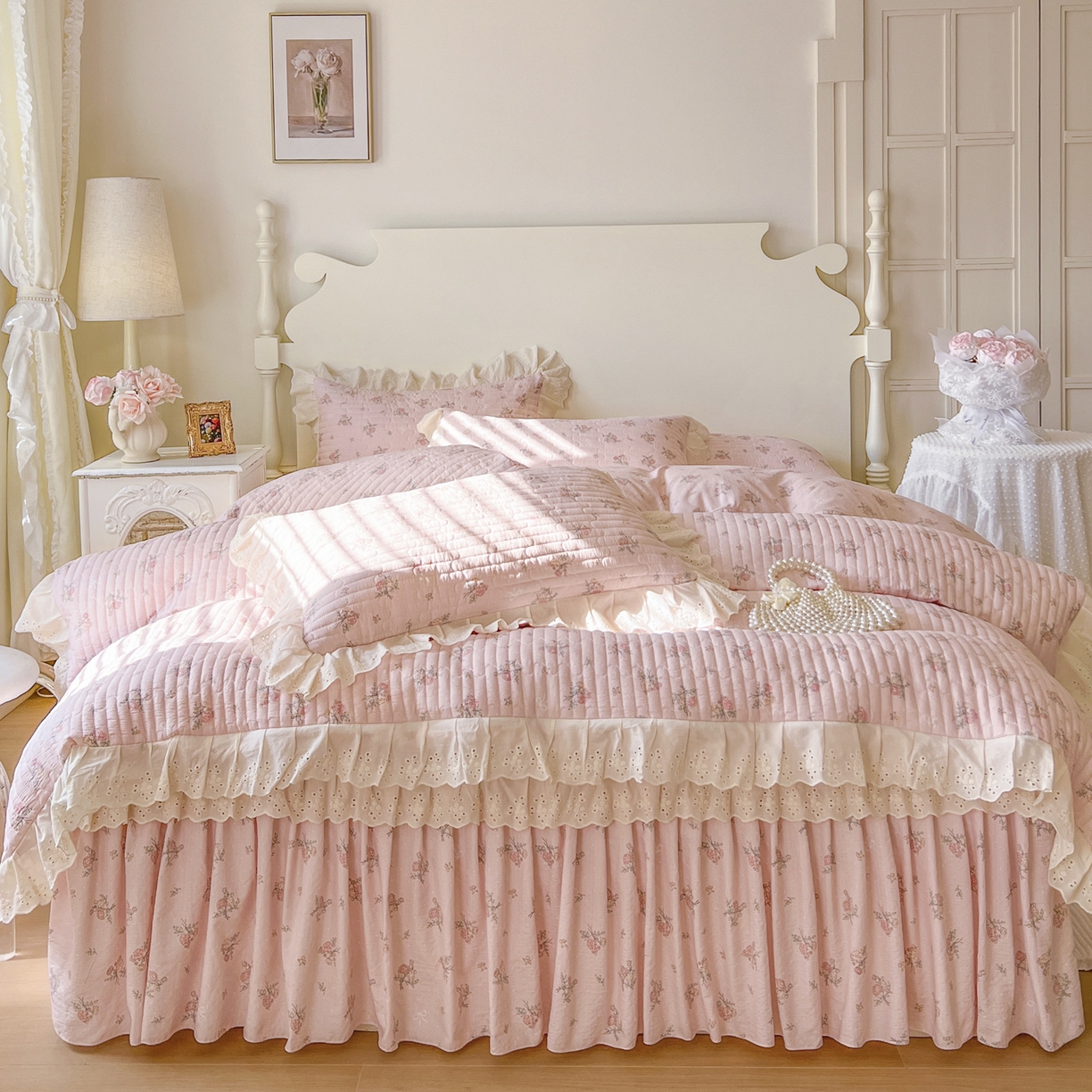 91家纺网 家纺一手货源 找家纺 恋尚 2025新款印花竹节纱床笠款床裙（床裙控价110元起） 甜梦