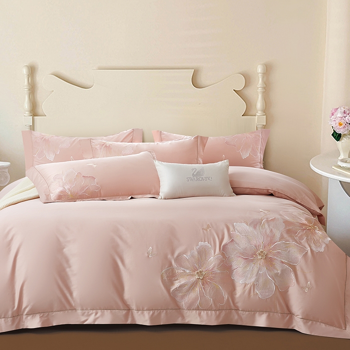 诗黛尔 2026秋冬新款长绒棉刺绣焦糖时光系列四件套 焦糖时光(胭脂莎)