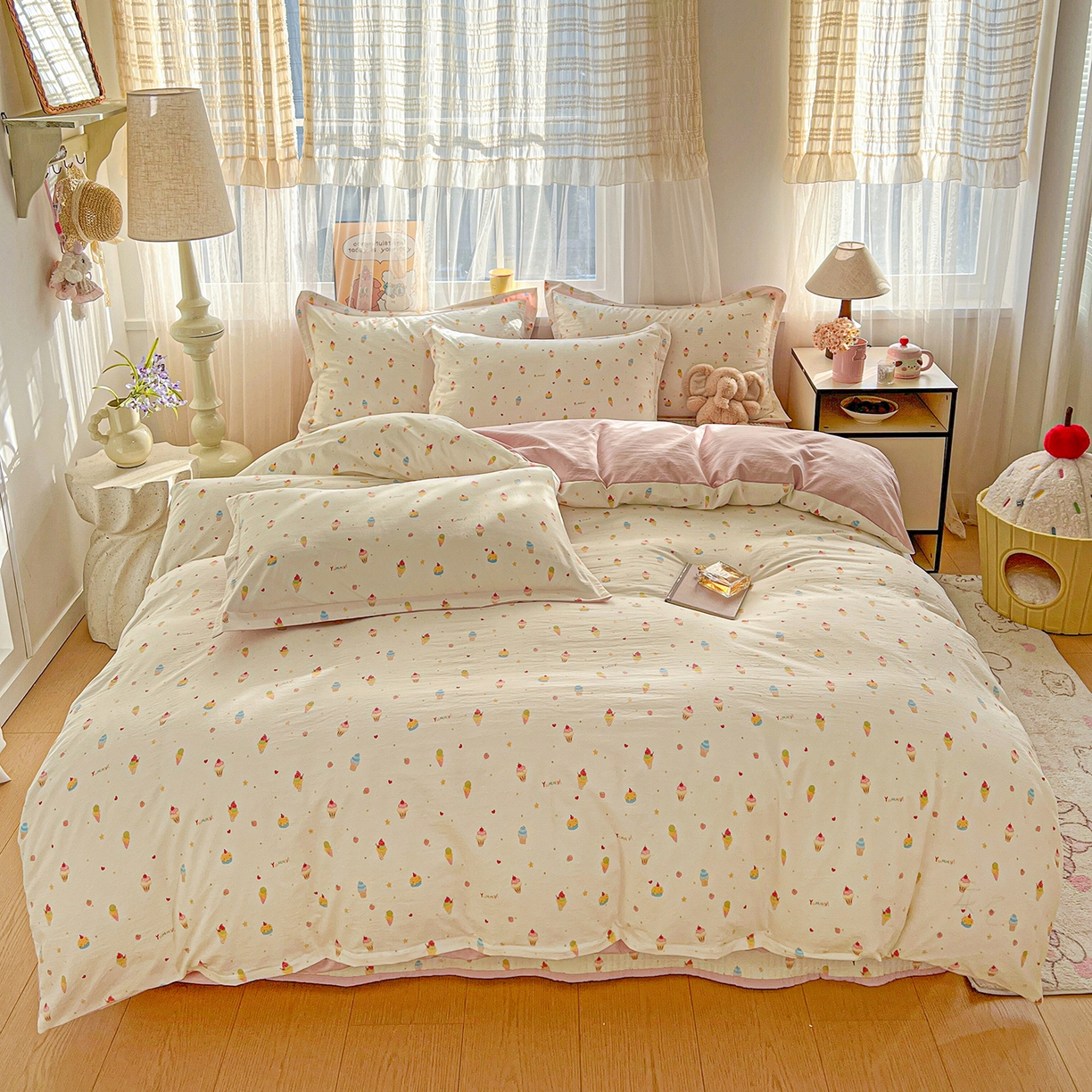 91家纺网 家纺一手货源 找家纺 梵克保罗 2026新款亲肤舒适仿棉印花床盖四件套 蛋糕派