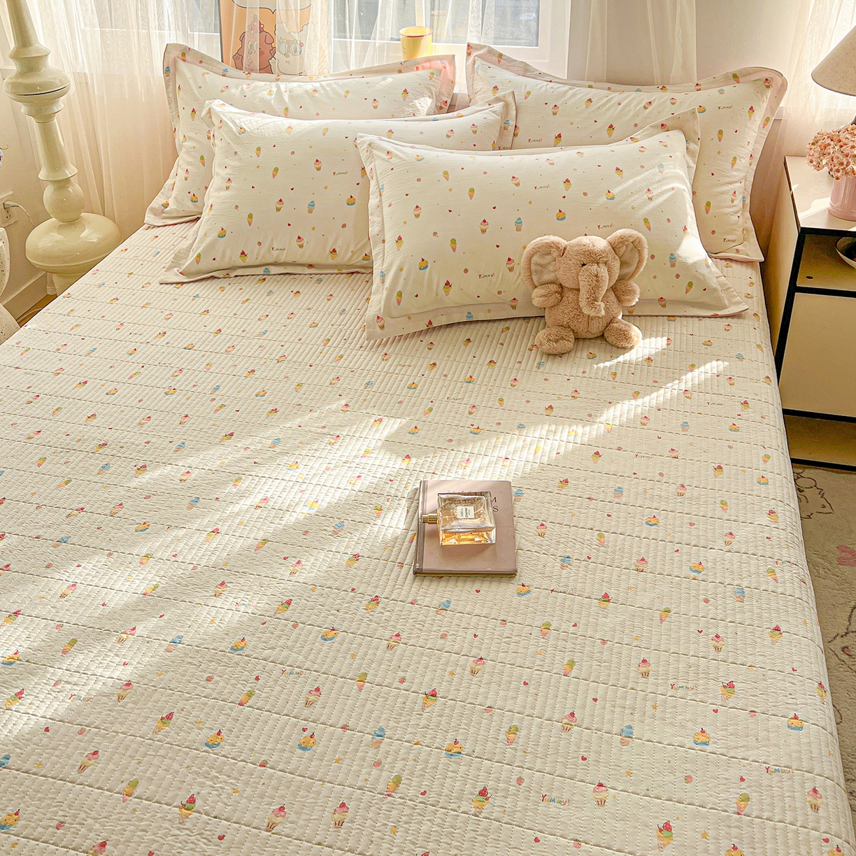 91家纺网 家纺一手货源 找家纺 梵克保罗 2026新款亲肤舒适仿棉印花床盖四件套 蛋糕派