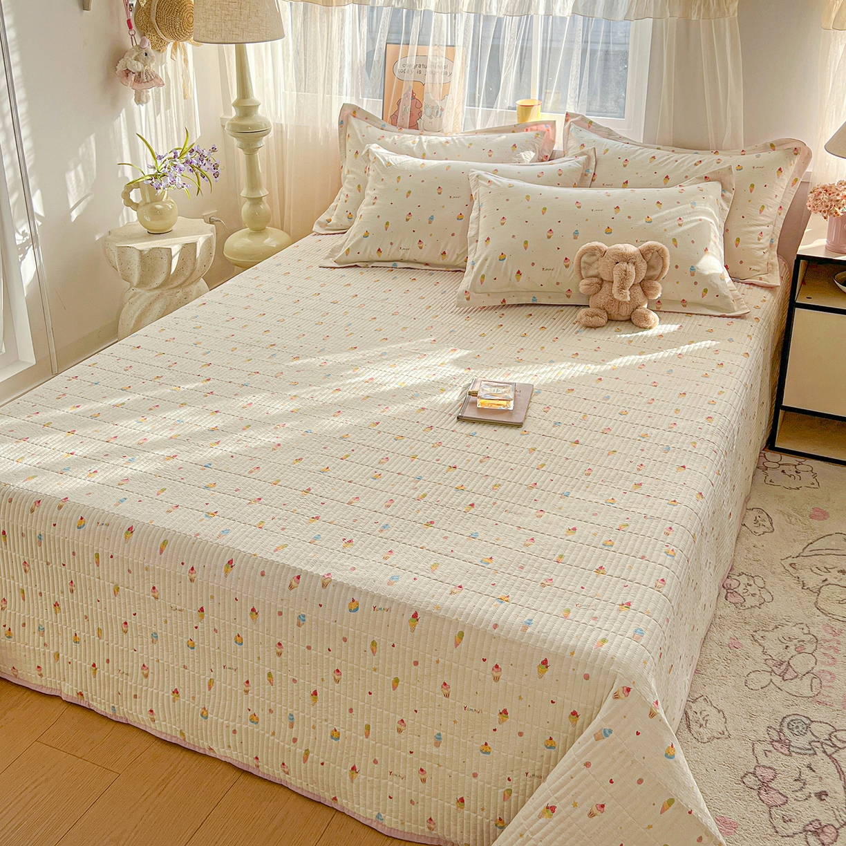 91家纺网 家纺一手货源 找家纺 梵克保罗 2026新款亲肤舒适仿棉印花床盖四件套 蛋糕派