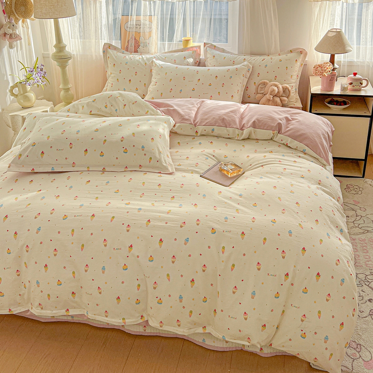 91家纺网 家纺一手货源 找家纺 梵克保罗 2026新款亲肤舒适仿棉印花床盖四件套 蛋糕派