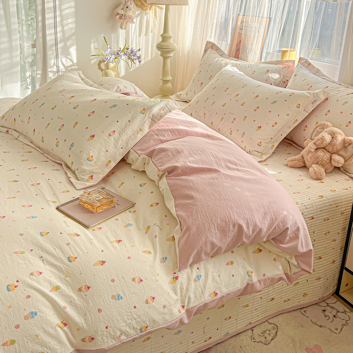 91家纺网 家纺一手货源 找家纺 梵克保罗 2026新款亲肤舒适仿棉印花床盖四件套 蛋糕派