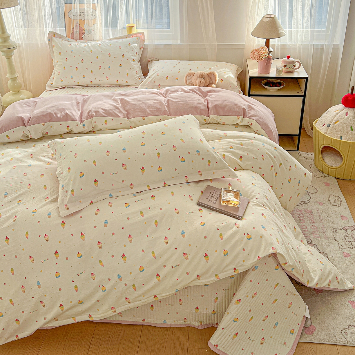 91家纺网 家纺一手货源 找家纺 梵克保罗 2026新款亲肤舒适仿棉印花床盖四件套 蛋糕派