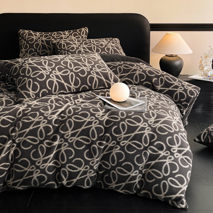 良品汇馆 2026新款羊绒牛奶绒床上四件套加厚加绒床品保暖毛绒床品 意威-深灰