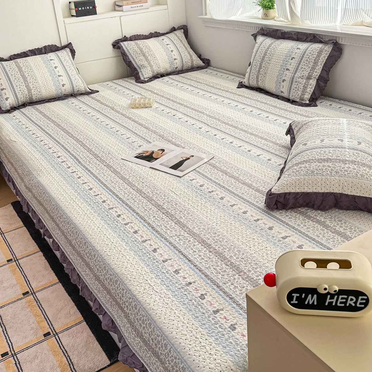 91家纺网 家纺一手货源 找家纺 暖居 2026新款支持定制法式花边纯棉榻榻米四件套全棉大炕盖三件套四季通用 海盐兔