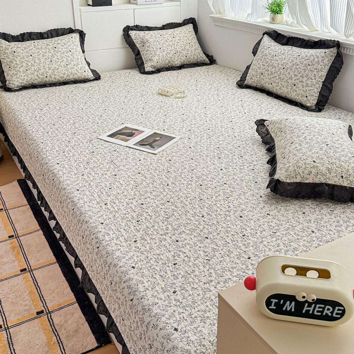 91家纺网 家纺一手货源 找家纺 暖居 2026新款支持定制法式花边纯棉榻榻米四件套全棉大炕盖三件套四季通用 南法假日