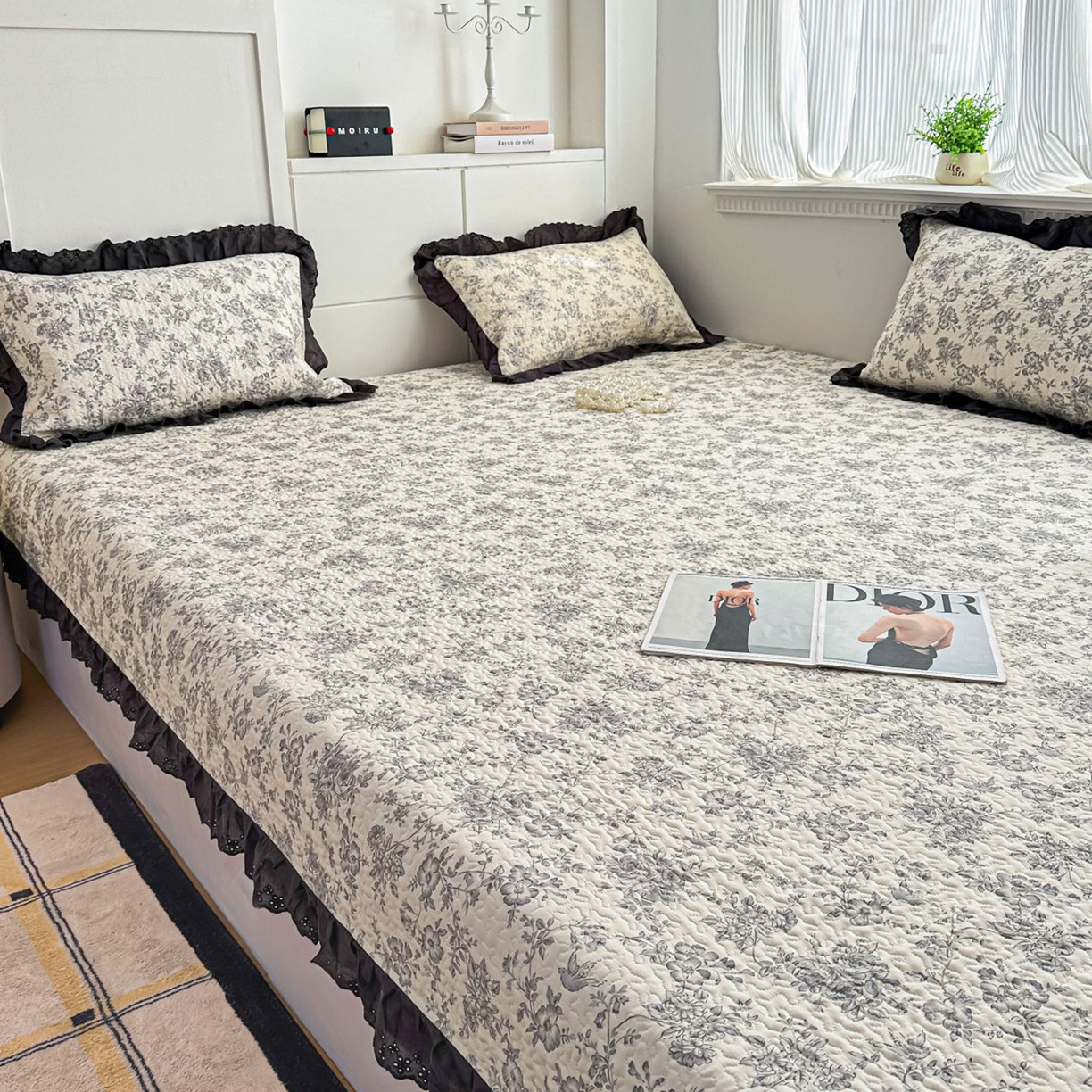 91家纺网 家纺一手货源 找家纺 暖居 2026新款支持定制法式花边纯棉榻榻米四件套全棉大炕盖三件套四季通用 白山茶