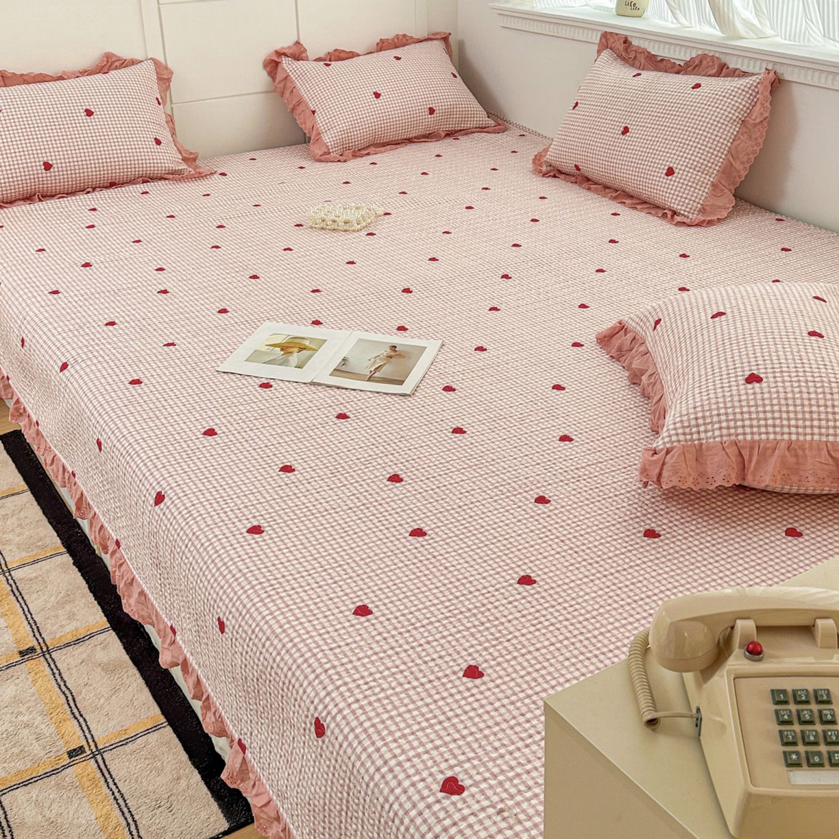 91家纺网 家纺一手货源 找家纺 暖居 2026新款支持定制法式花边纯棉榻榻米四件套全棉大炕盖三件套四季通用 小美好