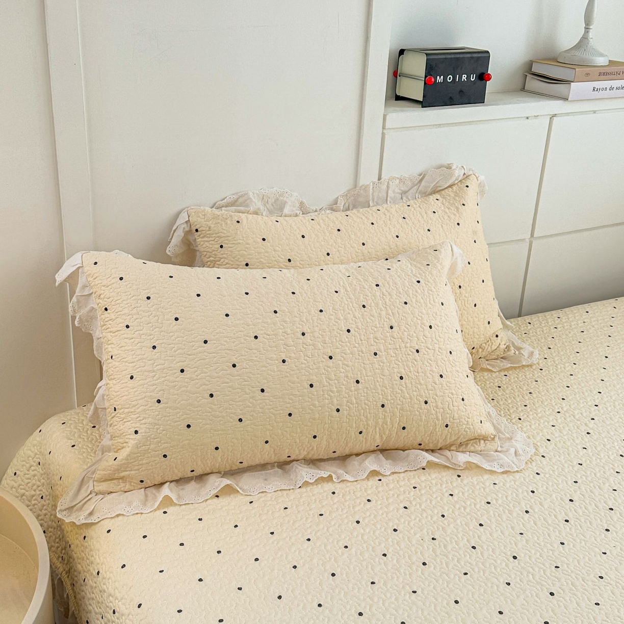 91家纺网 家纺一手货源 找家纺 暖居 2026新款支持定制法式花边纯棉榻榻米四件套全棉大炕盖三件套四季通用 奶油点点