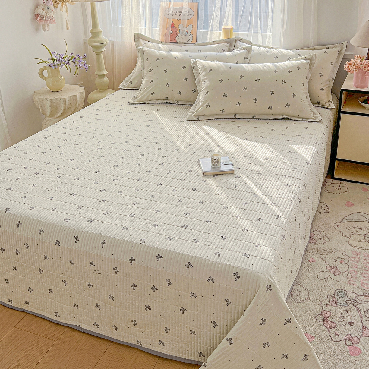 91家纺网 家纺一手货源 找家纺 梵克保罗 2026新款亲肤舒适仿棉印花床盖四件套 梦幻灰