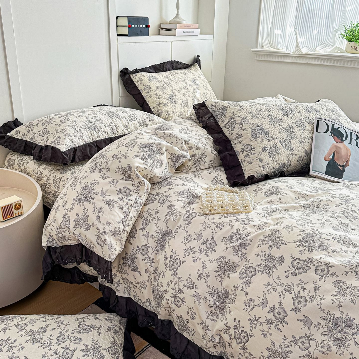 91家纺网 家纺一手货源 找家纺 （总）暖居 2026新款支持定制法式花边纯棉榻榻米四件套全棉大炕盖三件套四季通用