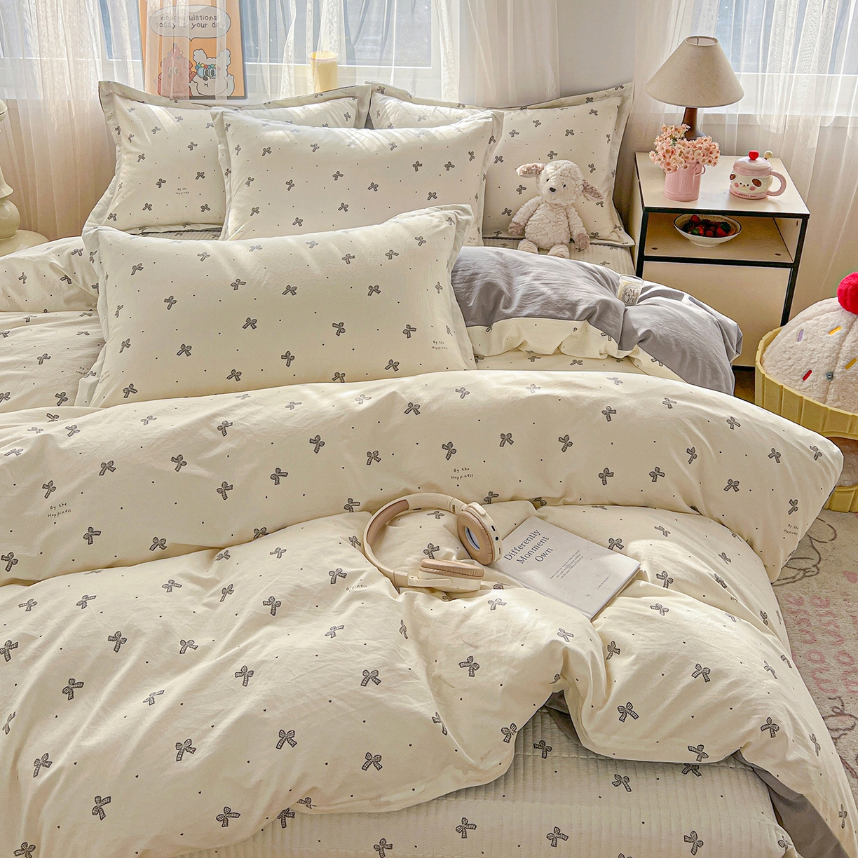 91家纺网 家纺一手货源 找家纺 梵克保罗 2026新款亲肤舒适仿棉印花床盖四件套 梦幻灰