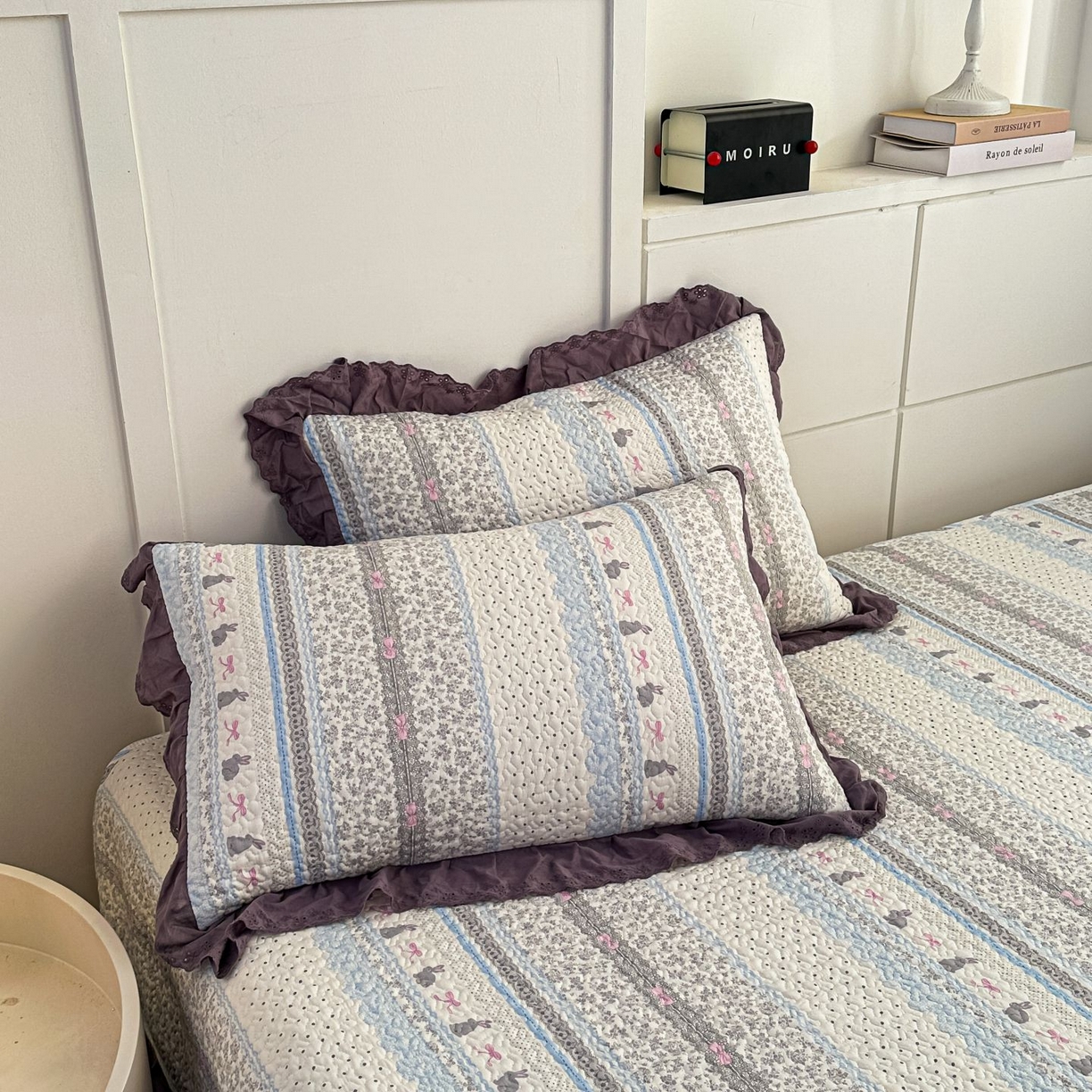 91家纺网 家纺一手货源 找家纺 暖居 2026新款支持定制法式花边纯棉榻榻米四件套全棉大炕盖三件套四季通用 海盐兔