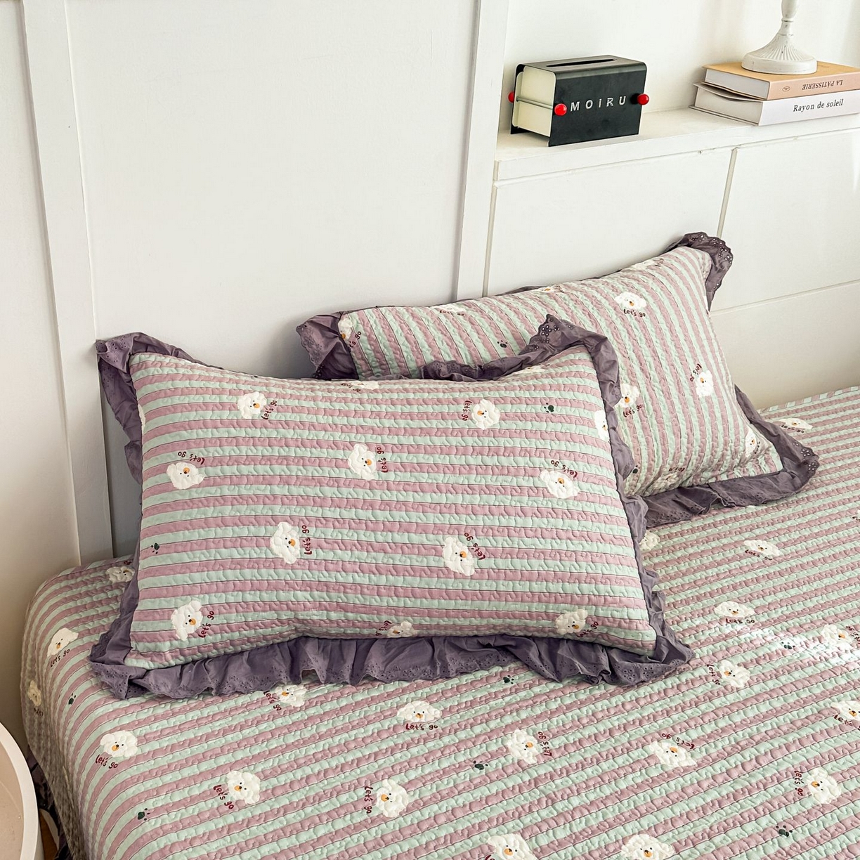 91家纺网 家纺一手货源 找家纺 暖居 2026新款支持定制法式花边纯棉榻榻米四件套全棉大炕盖三件套四季通用 旺仔紫色