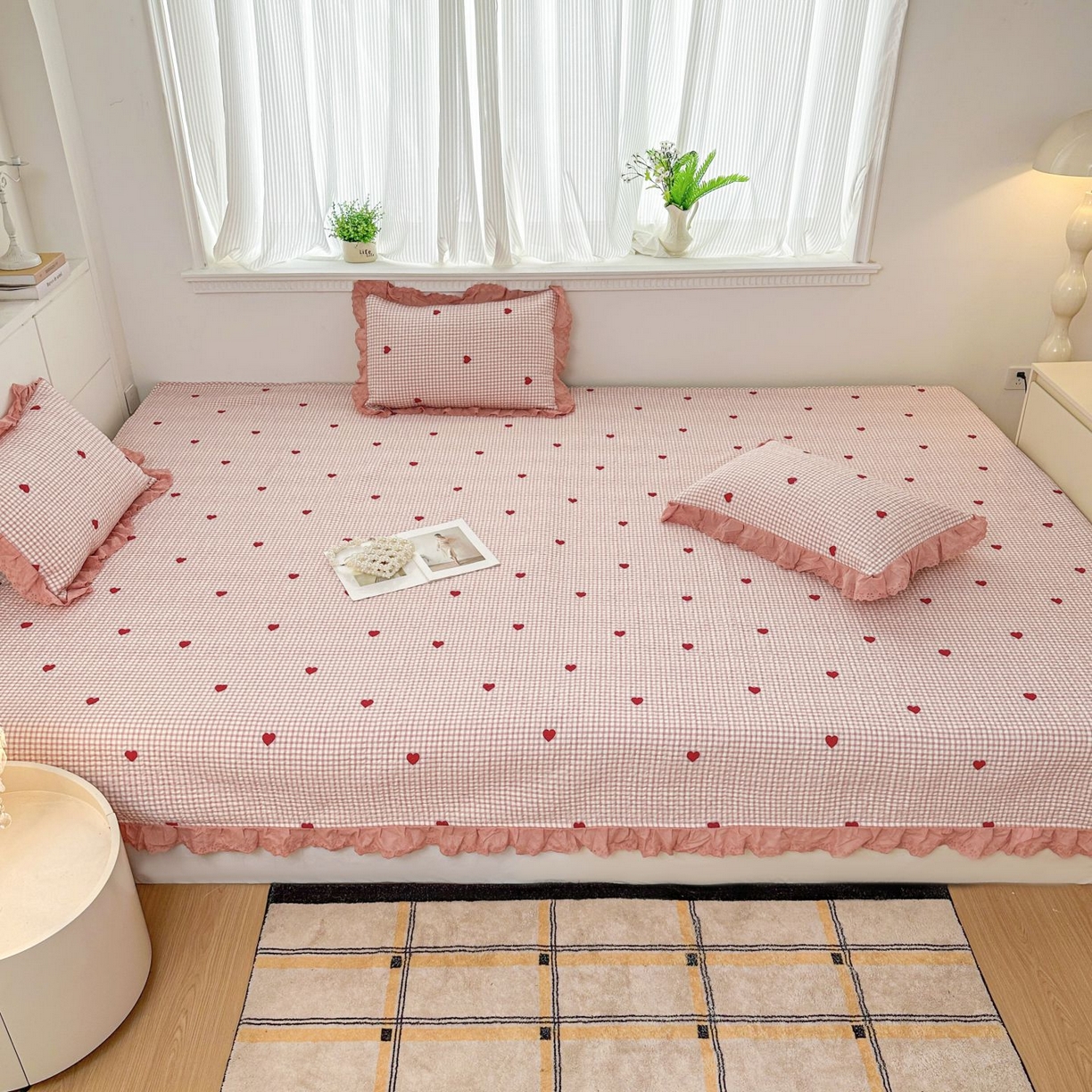 91家纺网 家纺一手货源 找家纺 暖居 2026新款支持定制法式花边纯棉榻榻米四件套全棉大炕盖三件套四季通用 小美好