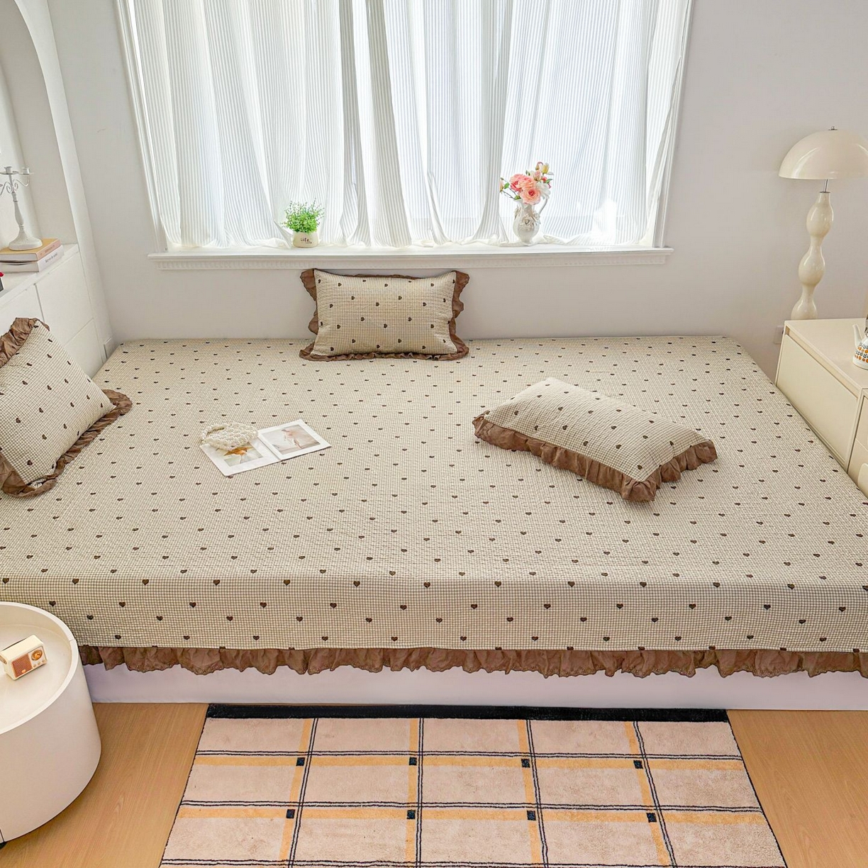 91家纺网 家纺一手货源 找家纺 暖居 2026新款支持定制法式花边纯棉榻榻米四件套全棉大炕盖三件套四季通用 雅格