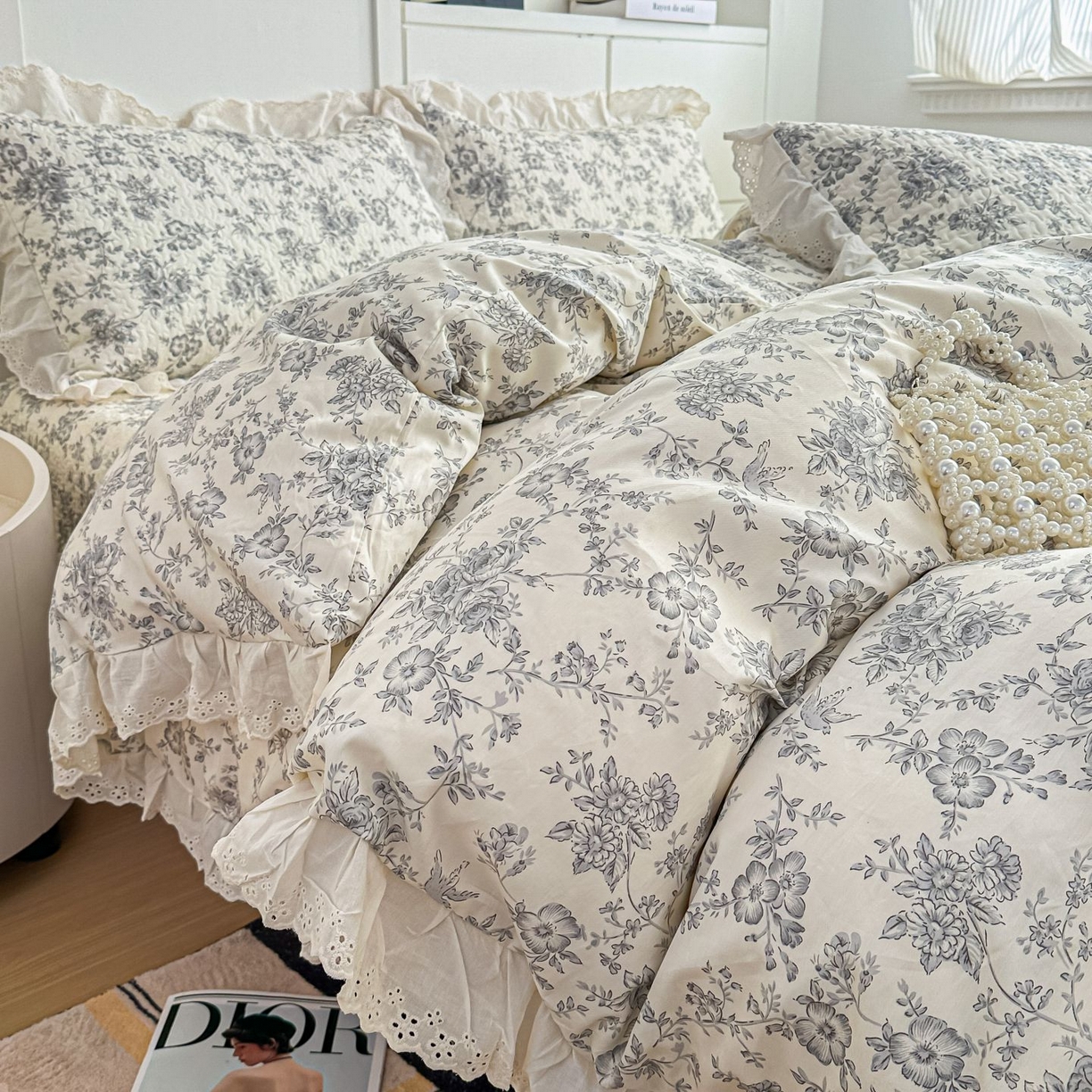 91家纺网 家纺一手货源 找家纺 暖居 2026新款支持定制法式花边纯棉榻榻米四件套全棉大炕盖三件套四季通用 赫本白