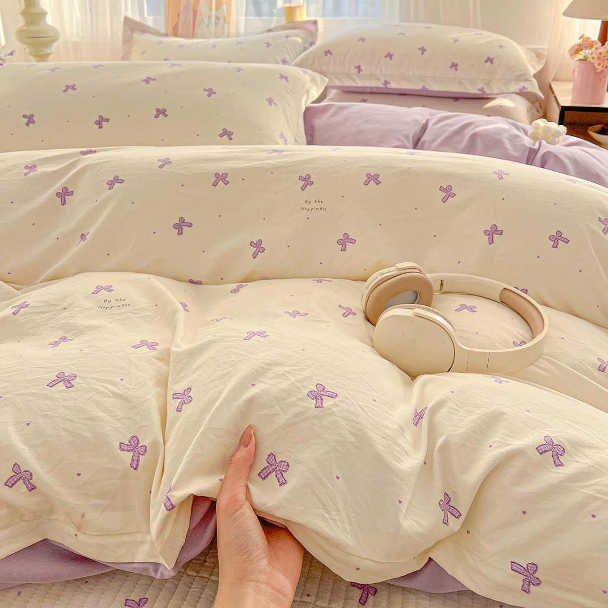 梵克保罗 2026新款亲肤舒适仿棉印花床盖四件套 梦幻紫