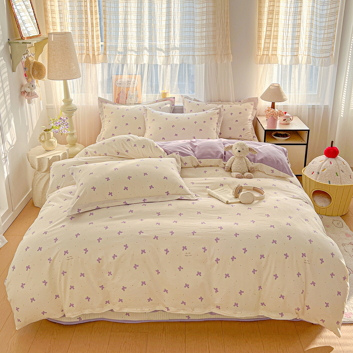 91家纺网 家纺一手货源 找家纺 梵克保罗 2026新款亲肤舒适仿棉印花床盖四件套 梦幻紫